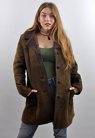 VINTAGE 70'S BROWN SHEEPSKIN SHEARLING COAT