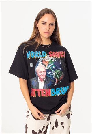 DAVID ATTENBOROUGH UNISEX PRINTED T-SHIRT IN BLACK