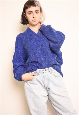 80'S RETRO SHIMMER SLOUCHY KNIT V-NECK JUMPER