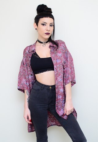 VINTAGE 90'S SILK ABSTRACT PATTERNED OVERSIZED SHIRT