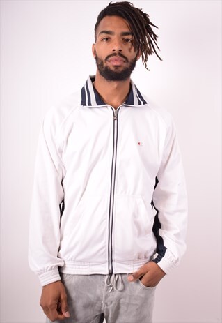 CHAMPION MENS VINTAGE TRACKSUIT TOP JACKET LARGE WHITE 90S