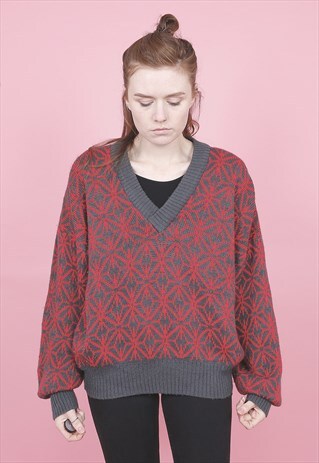 VINTAGE V-NECK PATTERNED JUMPER /R14066