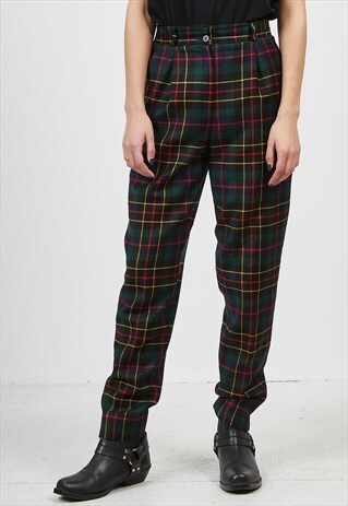 VINTAGE GREEN CHECKERED HIGH WAISTED TROUSERS BOTTOMS