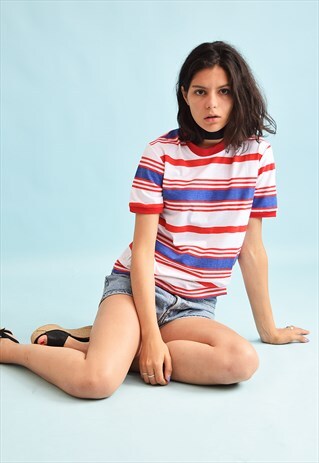 90'S RETRO STRIPED ATHLEISURE T-SHIRT TEE TOP