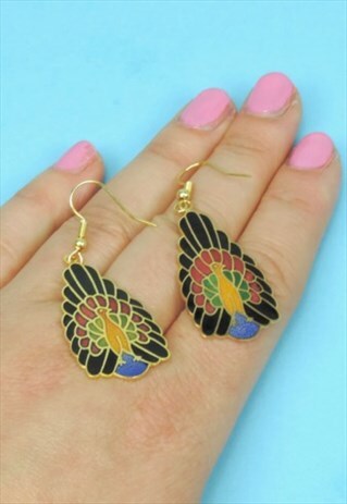 1980S PEACOCK EARRINGS, CLOISONNE, ENAMEL BIRD
