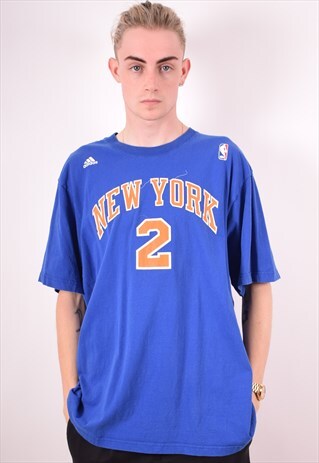 ADIDAS MENS VINTAGE NEW YORK T-SHIRT TOP XXL BLUE 90S