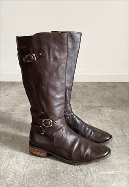 Vintage Y2K 00s real leather brown biker boots with buckles