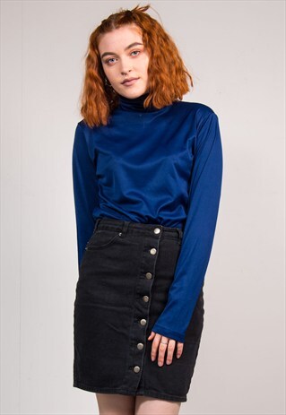 VINTAGE 70'S DARK BLUE ROLL NECK STRETCH TOP