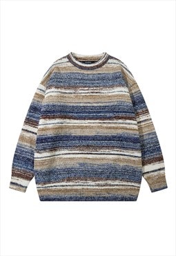 Striped sweater fluffy jumper woolen rainbow pullover grey