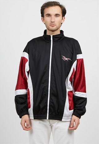 VINTAGE BLACK RED REEBOK ZIP TRACK JACKET