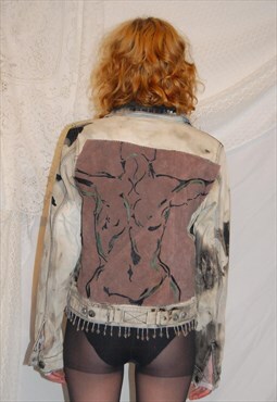 Bleached Female Figure Denim And Suede Jacket Size 8