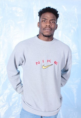 VINTAGE NIKE GREY, RED AND YELLOW EMBROIDERED SWEATSHIRT