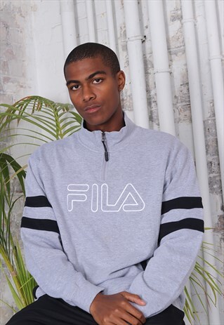 VINTAGE FILA BIG LOGO 1/4 ZIP SWEATSHIRT GREY