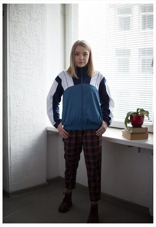 VINTAGE 80'S BLUE COLOUR BLOCK SPORT JACKET