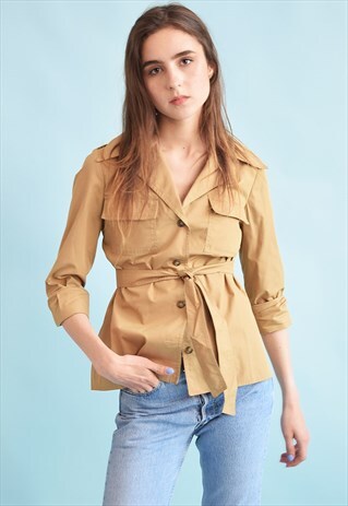 90'S RETRO MILITARY STYLE NEUTRAL TIE UP JACKET TOP