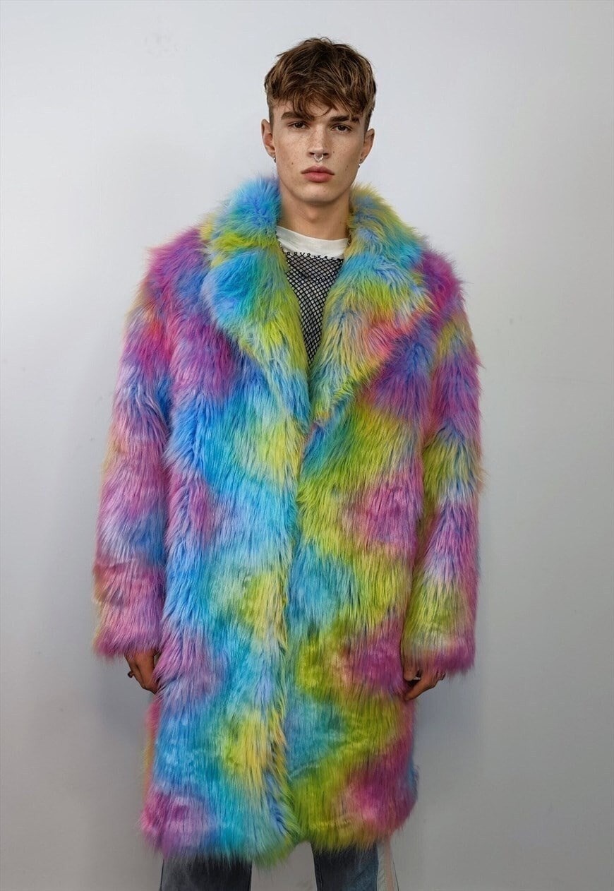 Rainbow fluffy coat best sale