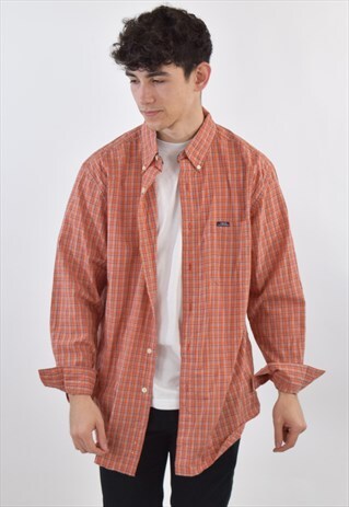 VINTAGE 90S ORANGE CHECKERED CHAPS RALPH LAUREN SHIRT