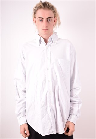 TRUSSARDI MENS VINTAGE SHIRT LARGE WHITE 90S