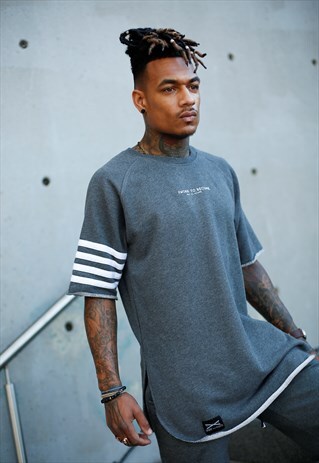 SEMI OVERSIZE GREY CHARCOAL LONGLINE T-SHIRT