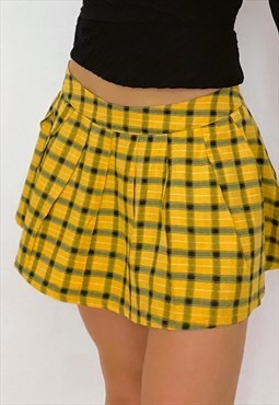 y2k yellow plaid mini skirt