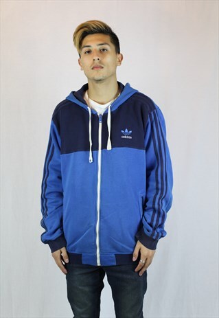 MENS VINTAGE ADIDAS HOODIE JUMPER LARGE URBAN ZIPPER 90'S
