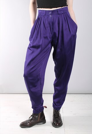 VINTAGE 80S PURPLE PLEAT FRONT HIGH WAISTED TAPERED TROUSERS