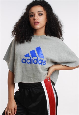 90S ADIDAS PRINT SPELL OUT CROPPED SWEATSHIRT
