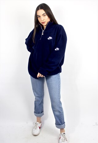 90'S RETRO BLUE 1/4 ZIP OVERSIZED FLEECE