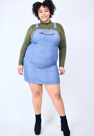 VINTAGE 90'S DENIM PINAFORE DRESS WITH POCKET