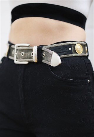 RARE VINTAGE VERSACE SILVER GOLD MEDUSA HEAD BELT