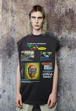 Y2K print sleeveless t-shirt grunge tank top old surfer vest