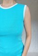 BLUE MUSCLE TOP, 1980S COTTON TSHIRT, BLUE LONG T-SHIRT, S