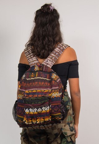 90'S VTG BRIGHT AZTEC PATTERN FESTIVAL BACKPACK RUCKSACK