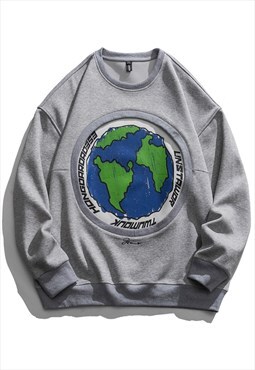 Kalodis Oversized Earth Print Crew Neck Sweatshirt