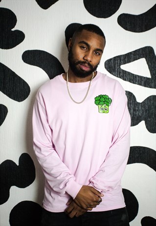 LONG SLEEVE BROCCOLI T-SHIRT IN BABY PINK