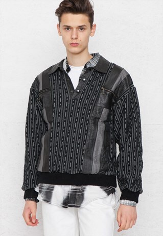 VINTAGE BLACK KNIT LEATHER JUMPER