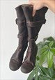 VINTAGE 00'S Y2K AUTUMN FAUX SUEDE BROWN BUCKLE BOOTS