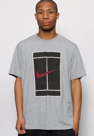 VINTAGE NIKE CHALLENGE COURT TENIS T-SHIRT LOGO GREY