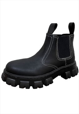 Tractor platform ankle boots chunky sole grunge shoes black