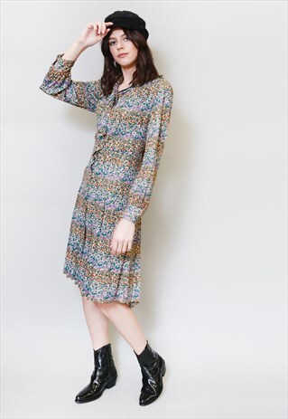VINTAGE 1970'S GIBI ROMA FOLK FLORAL MIDI DRESS