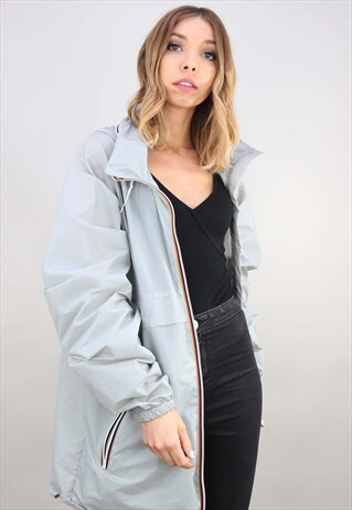 VINTAGE OVERSIZED GREY K-WAY RAIN JACKET