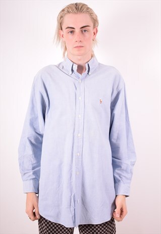 RALPH LAUREN MENS VINTAGE SHIRT XL BLUE 90S