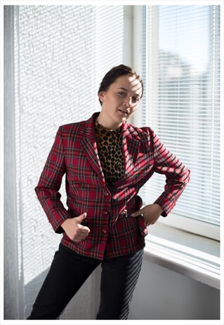 VINTAGE 80'S RED TARTAN BLAZER