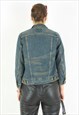 S DENIM JEAN JACKET CROPPED BLUE BUTTON UP TRUCKER COWBOY