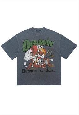 American baseball t-shirt duck cartoon tee sports top grey