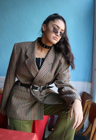 90S DOGTOOTH, CHECKED, DOUBLE BREASTED BLAZER