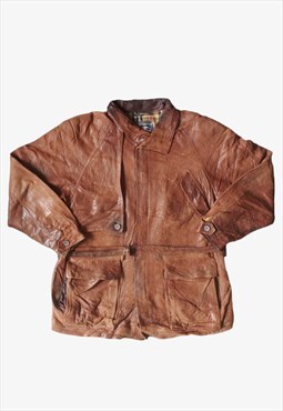 Vintage 80s Burberry Brown Leather Utility Jacket