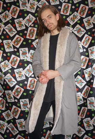 VINTAGE 80'S FAUX LINED GREY TRENCH COAT