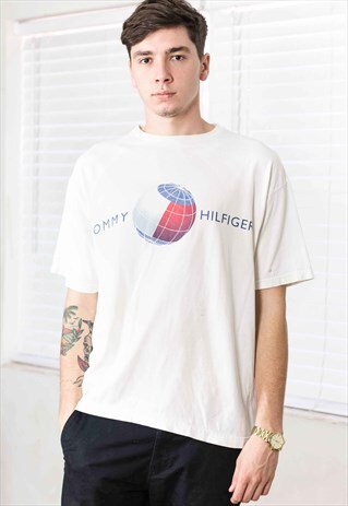 VINTAGE TOMMY HILFIGER T-SHIRT LOGO 90S L 8.0