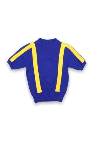 BLUE/YELLOW '80S AUTHENTIC CHEERLEADER KNITTED SHORT SLEEVE